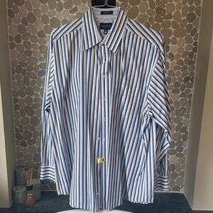 Calvin Klein Men's White Tan and Blue Striped Button Down Shirt